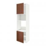 МЕТОД Выс шкаф д/духовки/СВЧ/2 дв/полки - белый, Филипстад коричневый, 60x60x220 см