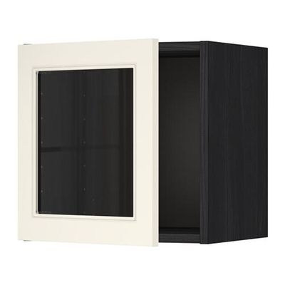 МЕТОД Навесной шкаф со стеклянной дверью - под дерево черный, Хитарп белый с оттенком