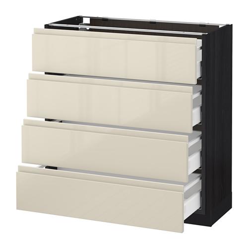 МЕТОД / МАКСИМЕРА Напольн шкаф 4 фронт панели/4 ящика - под дерево черный, Воксторп глянцевый светло-бежевый, 80x37 см МЕТОД / МАКСИМЕРА Напольн шкаф 4 фронт панели/4 ящика - под дерево черный, Воксторп глянцевый светло-бежевый, 80x37 см