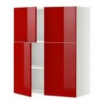 МЕТОД Навесной шкаф с полками/4дверцы - Рингульт глянцевый красный, белый МЕТОД Навесной шкаф с полками/4дверцы - Рингульт глянцевый красный, белый