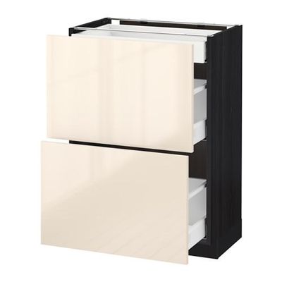 МЕТОД / МАКСИМЕРА Напольный шкаф/2фасада/3ящика - 60x37 см, Рингульт глянцевый кремовый, под дерево черный МЕТОД / МАКСИМЕРА Напольный шкаф/2фасада/3ящика - 60x37 см, Рингульт глянцевый кремовый, под дерево черный