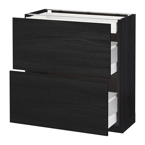 МЕТОД / МАКСИМЕРА Напольный шкаф/2фасада/3ящика - под дерево черный, Тингсрид под дерево черный, 80x37 см