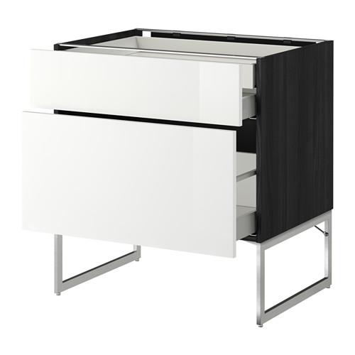 МЕТОД / МАКСИМЕРА Напольн шкаф 2фронт пнл/2низ/1вс ящ - под дерево черный, Рингульт глянцевый белый, 80x60x60 см