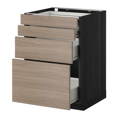 МЕТОД / ФОРВАРА Напольн шкаф 4 фронт панели/4 ящика - 60x60 см, Брокхульт под грецкий орех светло-серый, под дерево черный МЕТОД / ФОРВАРА Напольн шкаф 4 фронт панели/4 ящика - 60x60 см, Брокхульт под грецкий орех светло-серый, под дерево черный