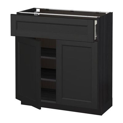 МЕТОД / ФОРВАРА Напольный шкаф+ящик/2дверцы - 80x37 см, Лаксарби черно-коричневый, под дерево черный МЕТОД / ФОРВАРА Напольный шкаф+ящик/2дверцы - 80x37 см, Лаксарби черно-коричневый, под дерево черный