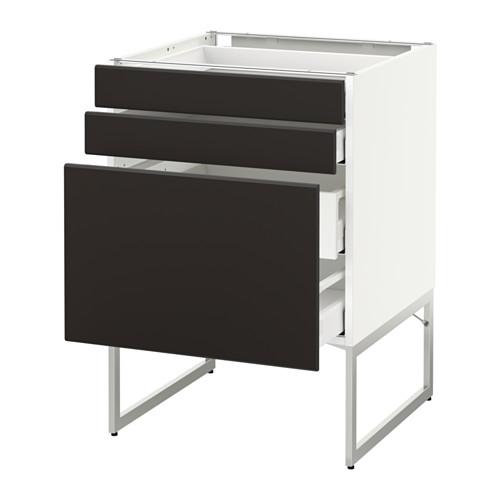 МЕТОД / МАКСИМЕРА Напольн шкаф 3фронт пнл/2низ/2ср ящ - белый, Кунгсбакка антрацит, 60x60x60 см МЕТОД / МАКСИМЕРА Напольн шкаф 3фронт пнл/2низ/2ср ящ - белый, Кунгсбакка антрацит, 60x60x60 см