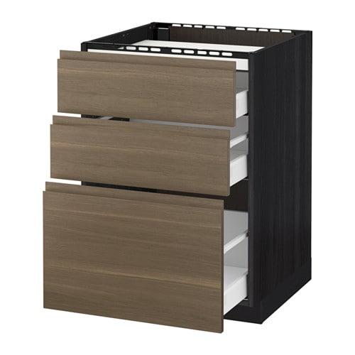 МЕТОД / МАКСИМЕРА Напольн шкаф/3фронт пнл/3ящика - под дерево черный, Воксторп под грецкий орех, 60x60 см