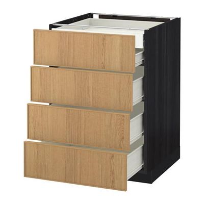 МЕТОД / ФОРВАРА Нплн шк 4фрнт/2нзк/3срд ящ - 60x60 см, Экестад дуб, под дерево черный