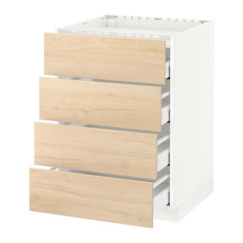 МЕТОД / МАКСИМЕРА Напольн шкаф/4фронт пнл/4ящика - белый, Аскерсунд под светлый ясень, 60x60 см