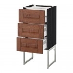 МЕТОД / МАКСИМЕРА Напольн шкаф 3фронт пнл/2низ/2ср ящ - под дерево черный, Филипстад коричневый, 40x37x60 см