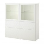 БЕСТО Комбинация д/хранения+стекл дверц - белый/вассвикен белый прозрачное стекло, направляющие ящика, плавно закр
