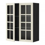 МЕТОД Навесной шкаф с полками/2 стекл дв - под дерево черный, Будбин белый с оттенком, 80x100 см