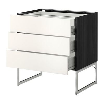 МЕТОД / ФОРВАРА Напольн шкаф 3фронт пнл/2низ/2ср ящ - 80x60x60 см, Веддинге белый, под дерево черный МЕТОД / ФОРВАРА Напольн шкаф 3фронт пнл/2низ/2ср ящ - 80x60x60 см, Веддинге белый, под дерево черный