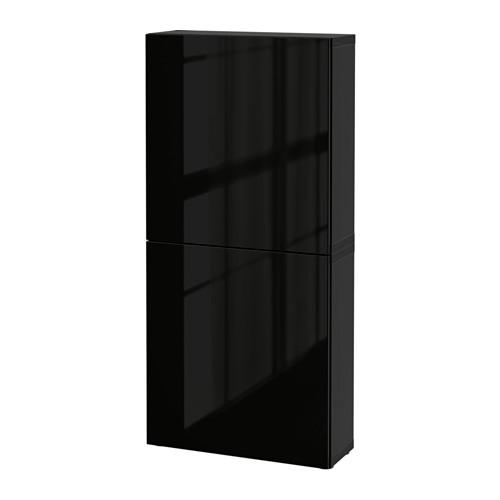 БЕСТО Навесной шкаф с 2 дверями - черно-коричневый/Сельсвикен глянцевый/черный