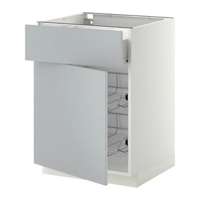 МЕТОД / ФОРВАРА Напольн шкаф с пров корз/ящ/дверью - 60x60 см, Веддинге серый, белый