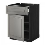 МЕТОД / ФОРВАРА Напольн шкаф с полкой/ящиком/дверью - под дерево черный, Будбин серый, 60x60 см