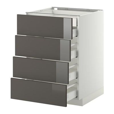 МЕТОД / МАКСИМЕРА Нплн шк 4фрнт/2нзк/3срд ящ - 60x60 см, Рингульт глянцевый серый, белый