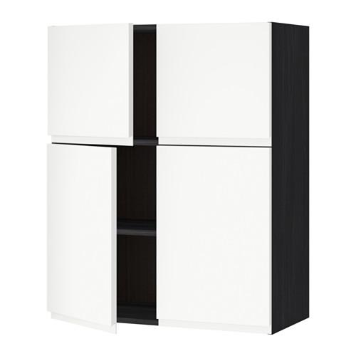 МЕТОД Навесной шкаф с полками/4дверцы - под дерево черный, Воксторп белый МЕТОД Навесной шкаф с полками/4дверцы - под дерево черный, Воксторп белый