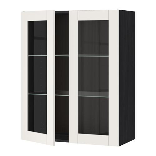 METOD навесной шкаф с полками/2 стекл дв черный/Сэведаль белый 80x100 см METOD навесной шкаф с полками/2 стекл дв черный/Сэведаль белый 80x100 см