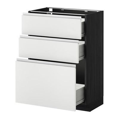 МЕТОД / ФОРВАРА Напольный шкаф с 3 ящиками - 60x37 см, Нодста белый/алюминий, под дерево черный МЕТОД / ФОРВАРА Напольный шкаф с 3 ящиками - 60x37 см, Нодста белый/алюминий, под дерево черный
