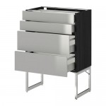 МЕТОД / МАКСИМЕРА Нплн шк 4 фронт/2 низк/2средн ящ - под дерево черный, Гревста нержавеющ сталь, 60x37x60 см