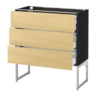 МЕТОД / МАКСИМЕРА Нплн шк 3 фрнт/3 средн ящика - 80x37x60 см, Тингсрид под березу, под дерево черный МЕТОД / МАКСИМЕРА Нплн шк 3 фрнт/3 средн ящика - 80x37x60 см, Тингсрид под березу, под дерево черный