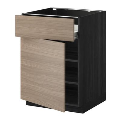 МЕТОД / ФОРВАРА Напольн шкаф с полкой/ящиком/дверью - под дерево черный, Брокхульт под грецкий орех светло-серый, 60x60 см