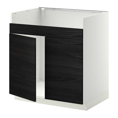 МЕТОД Напольный шкаф д/двойн мойки ХАВСЕН - белый, Тингсрид под дерево черный