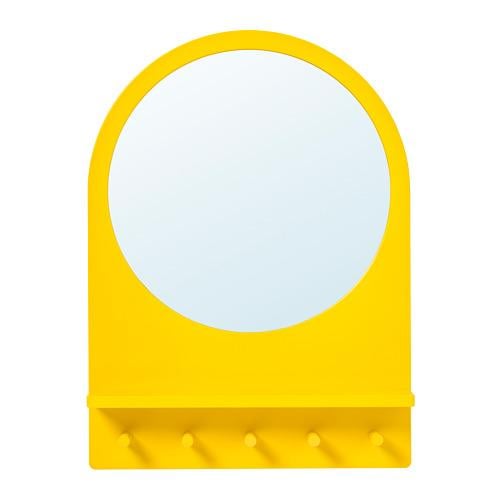 SALTRÖD зеркало с полкой и крючками желтый