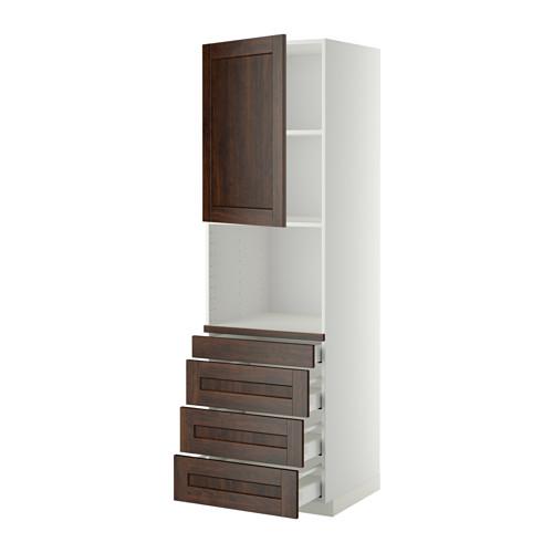 МЕТОД / МАКСИМЕРА Высокий шкаф д/комбинир СВЧ/4 ящика - белый, Эдсерум под дерево коричневый, 60x60x200 см