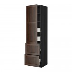 МЕТОД / ФОРВАРА Высокий шкаф+полки/4 ящика/2дверцы - под дерево черный, Эдсерум под дерево коричневый, 60x60x220 см