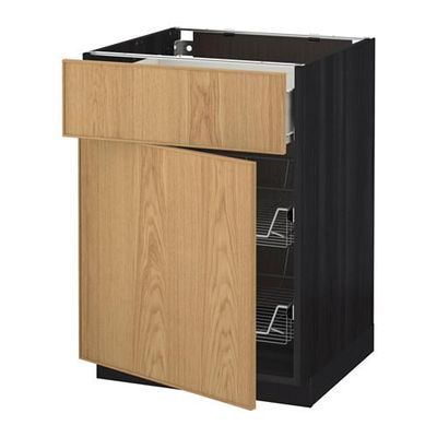 МЕТОД / ФОРВАРА Напольн шкаф с пров корз/ящ/дверью - 60x60 см, Экестад дуб, под дерево черный