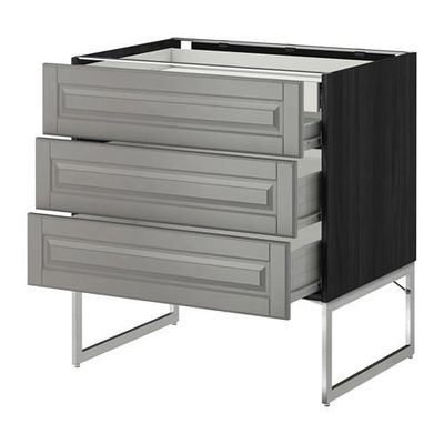 МЕТОД / ФОРВАРА Напольн шкаф 3фронт пнл/2низ/2ср ящ - 80x60x60 см, Будбин серый, под дерево черный МЕТОД / ФОРВАРА Напольн шкаф 3фронт пнл/2низ/2ср ящ - 80x60x60 см, Будбин серый, под дерево черный