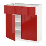 МЕТОД / МАКСИМЕРА Напольный шкаф+ящик/2дверцы - 80x37 см, Рингульт глянцевый красный, белый МЕТОД / МАКСИМЕРА Напольный шкаф+ящик/2дверцы - 80x37 см, Рингульт глянцевый красный, белый