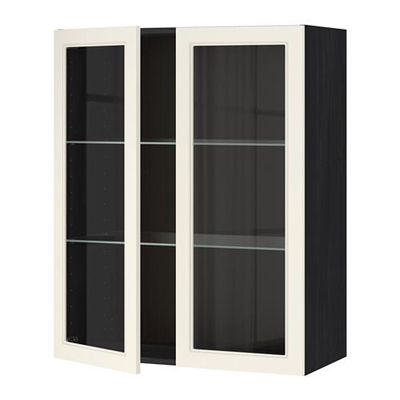 МЕТОД Навесной шкаф с полками/2 стекл дв - 80x100 см, Хитарп белый с оттенком, под дерево черный