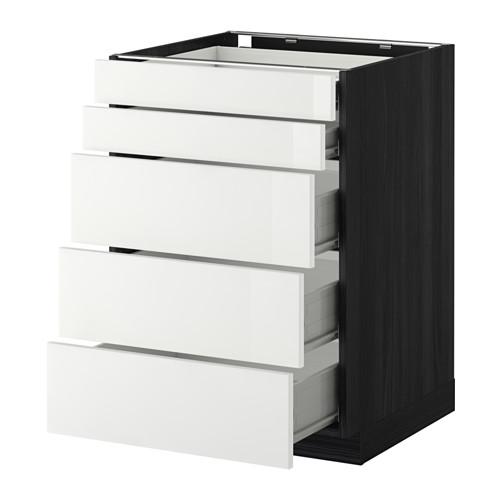 МЕТОД / ФОРВАРА Нплн шк 5фрнт/2нзк/3срд ящ - под дерево черный, Рингульт глянцевый белый, 60x60 см