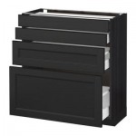 МЕТОД / МАКСИМЕРА Напольн шкаф 4 фронт панели/4 ящика - 80x37 см, Лаксарби черно-коричневый, под дерево черный