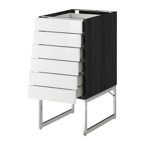МЕТОД / МАКСИМЕРА Напольн шкаф 6фронт пнл/6 низ ящ - под дерево черный, Рингульт глянцевый белый, 40x60x60 см