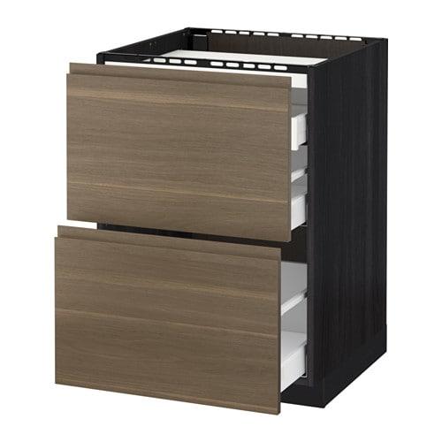МЕТОД / МАКСИМЕРА Напольн шкаф/2 фронт пнл/3 ящика - под дерево черный, Воксторп под грецкий орех, 60x60 см