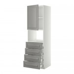 МЕТОД / МАКСИМЕРА Высок шкаф д/духовки/дверца/4ящика - белый, Будбин серый, 60x60x200 см