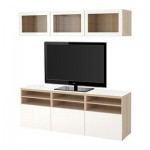 БЕСТО Шкаф для ТВ, комбин/стеклян дверцы - направляющие ящика,нажимные, под беленый дуб/Сельсвикен глянцевый/белый прозрачное стекло