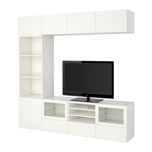 БЕСТО Шкаф для ТВ, комбин/стеклян дверцы - Лаппвикен/Синдвик белый прозрачное стекло, направляющие ящика,нажимные