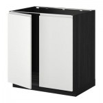 МЕТОД Напольн шкаф д раковины+2 двери - Нодста белый/алюминий, под дерево черный МЕТОД Напольн шкаф д раковины+2 двери - Нодста белый/алюминий, под дерево черный