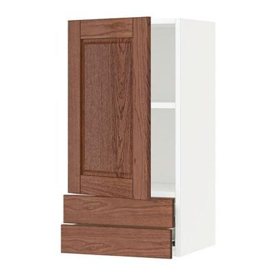 МЕТОД / ФОРВАРА Навесной шкаф с дверцей/2 ящика - 40x80 см, Филипстад коричневый, белый
