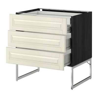 МЕТОД / ФОРВАРА Напольн шкаф 3фронт пнл/2низ/2ср ящ - 80x60x60 см, Будбин белый с оттенком, под дерево черный