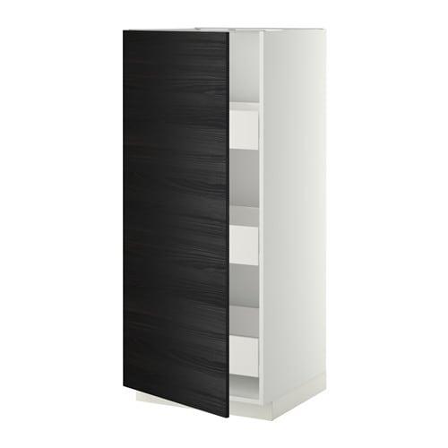 МЕТОД / ФОРВАРА Высокий шкаф с ящиками - белый, Тингсрид под дерево черный МЕТОД / ФОРВАРА Высокий шкаф с ящиками - белый, Тингсрид под дерево черный