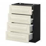 МЕТОД / ФОРВАРА Напольн шкаф 4 фронт панели/4 ящика - под дерево черный, Будбин белый с оттенком, 60x37 см