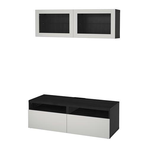 БЕСТО Шкаф для ТВ, комбин/стеклян дверцы - черно-коричневый Лаппвикен/светло-серый прозрачное стекло, направляющие ящика, плавно закр