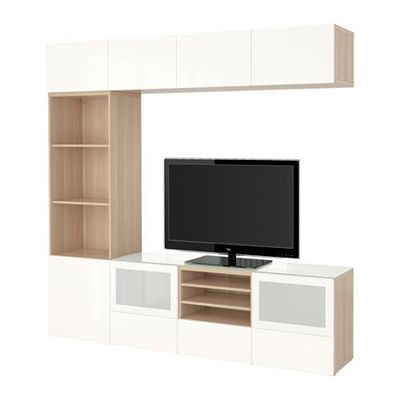 БЕСТО Шкаф для ТВ, комбин/стеклян дверцы - направляющие ящика,нажимные, под беленый дуб/Сельсвикен глянцевый/белый матовое стекло БЕСТО Шкаф для ТВ, комбин/стеклян дверцы - направляющие ящика,нажимные, под беленый дуб/Сельсвикен глянцевый/белый матовое стекло