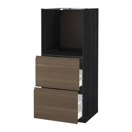 МЕТОД / МАКСИМЕРА Высокий шкаф с 2 ящиками д/духовки - под дерево черный, Воксторп под грецкий орех МЕТОД / МАКСИМЕРА Высокий шкаф с 2 ящиками д/духовки - под дерево черный, Воксторп под грецкий орех